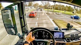 POV truck Driving MAN TGX 470 Grossmarkt Dortmund to autobahn 
