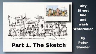 A Fun Line and ink sketch City Street Scene. Great for Beginners. Peter Sheeler