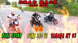 DUKE 390 V1 VS DUKE 390 NG VS MT-03   1000 MTS DRAG RACE 
