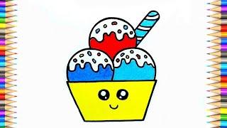 How to Draw Cute Ice-cream Step by Step  Ice-cream Bowl Drawing Ice-cream Drawing for Beginners..