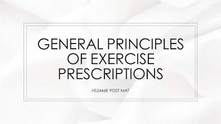 Principle of Exercise Prescriptions