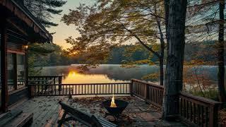 Relaxing Porch of Cabin House by the lake on Summer Afternoon with Nature Sounds for Relax