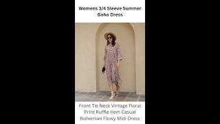 Womens 34 Sleeve Summer Boho Dress #shorts #womensfashion #beauty