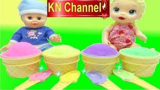 TÌM ĐỒ CHƠI BẤT NGỜ TRONG 4 LY KEM CÙNG BÚP BÊ BABY ALIVE DOLL  CON SỨA MA THUẬT