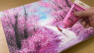 Painting Brilliant Pink Forest  Acrylic Painting Techniques  How to Draw Little Red Riding Hood