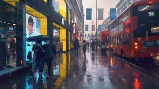 Walking Londons SOHO in HEAVY RAIN - Saturday Evening City Ambience