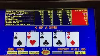 QUADS Four Threes Bonus Poker Deluxe Video Poker $100 Win