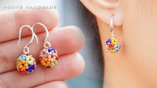 Multicolor beaded bead earrings. How to make beaded earring. Beading tutorial