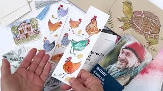 Exploring Nyoni Pastel Pencils from Lightwish and painting Watercolor Chickens for Etsy Bookmarks