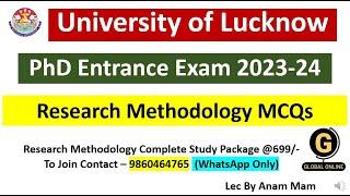Lucknow University PhD Entrance Exam 2023-24  MCQs On Research Methodology  Lucknow University