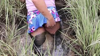 Mini Skater Skirt Black Panties and Sexy Wedges Stuck In Tidal Mud