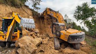 Extracting Mountain Rocks from a QUARRY with JCB Excavator and Backhoe