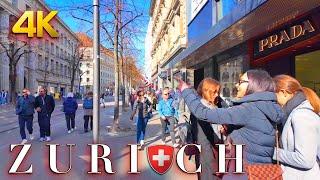 Switzerland Zurich  Luxury Shopping street  Bahnhofstrasse walking tour 4K