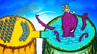 Giant ARMY vs Kraken Lord Boss Fight Invasion Army in Circle Empires Rivals Multiplayer Gameplay