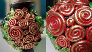 Pot decoration with shilpkar clay. Flower pot painting ideas. Easy pot painting. Shilpkar clay art .