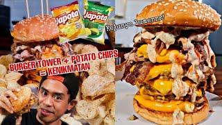 MUKBANG BURGER TOWER KEJU LUMERR ALA TANBOY KUN + POTATO CHIPS DARI JAPOTA