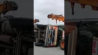 lorry falls down with heavy load lifting to hydra cranes #truck #accident