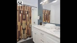 Wood Floor and Curtains Bathroom