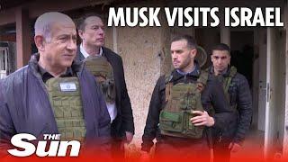 Israel Hamas War Elon Musk joins Netanyahu on tour of Kibbutz massacre site