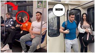 Bodybuilder pranks people in the subway  Huge muscles in the subway  PrankFitness @grigory_kulak