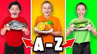 ALPHABET FOOD CHALLENGE EATING from A to Z -