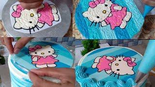 Tehnik simple Buttercream transfer ll BC Transfer hello Kitty ll new trick ll gradasi background