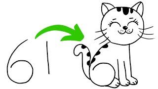 How to Draw Cat from 61 Easy Cute Cat Drawing Drawing Animals by Numbers Step by Step for Kids