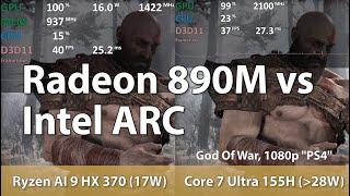 AMD Ryzen AI 9HX 370  17 Watts vs Intel Core 7 Ultra 155H 54 Watts. iGPU Comparison in 5 Games.