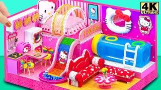 Make Helo Kitty House with Pink Bedroom Recycle Pool Rainbow Slide for Two ️ DIY Miniature House