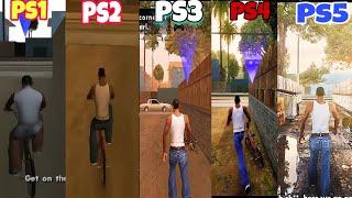 GTA San Andreas Ps1 Vs Ps2 Vs Ps3 Vs Ps4 Vs Ps5  all PlayStation Details and Physics COMPARISON