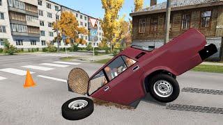 ОТКРЫТЫЙ ЛЮК РУССКИЕ ЯМЫ НА ДОРОГАХ УБИВАЮТ  BeamNG.drive