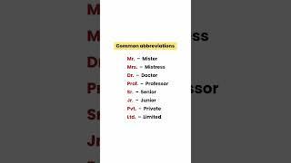 Common abbreviations  #shortvideo #shorts #video #vocabulary #english #grammar #spokenenglish