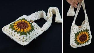 Easy crochet granny square bag Step by step tutorial