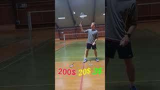 Cheap VS Expensive Badminton Racket on a backhand clear