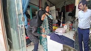 Shopping adventure choosing local fabric for pregnant woman