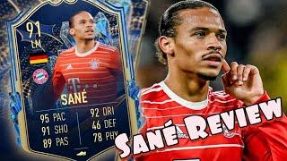 FIFA 23  SANE TEAM OF THE SEASON PLAYER REVIEW  BEST CARD I HAVE USED? 