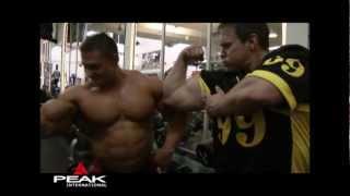 Bodybuilder Alexei Lesukov trains his huge biceps in Miami