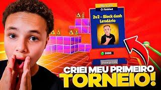 CRIEI MEU PRIMEIRO TORNEIO 2V2 NO BLOCK DASH LENDÁRIO VALENDO 5K DE GEMAS NO STUMBLE GUYS