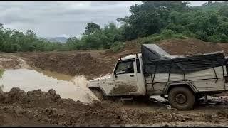 Mahindra Pick-Up in Mizoram muddy terrain. Lunglei to Tlabung Road 2023