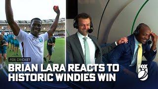 Brian Lara reacts to the West Indies historic win over Australia at the Gabba   Fox Cricket