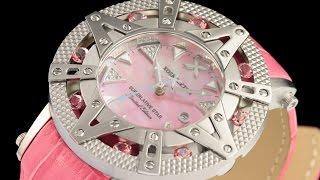 Xoskeleton 41mm Womens Superlative Star LE Pink MOP Dial Pink Topaz Accented Leather Strap Watch