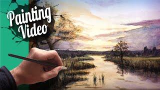 Watercolor  Quick and Easy Way to paint Water - Aquarell Fluss Landschaft