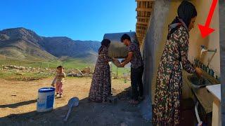 A womans help to a young nomad in building a water tank is there a purpose?