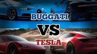 Tesla roadster vs Bugatti Chiron drag race real life