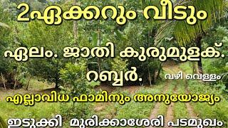 2ഏക്കറും വീടും. ഫാമിനും കൃഷികൾക്കും അനുയോജ്യമായ സ്ഥലം.. ഏലം ജാതി കുരുമുളക് റബ്ബർ. ഇടുക്കി പടമുഖം 