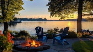 Relaxing by the lake with Nature Sounds and Birdsongs  Lake Waves Sounds in Morning Summer