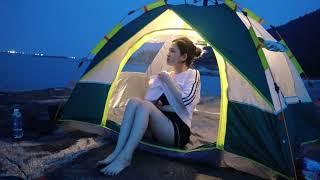 Solo Camping  Young Girl Solo Overnight Camping Heavy Rain - Relaxing In The Tent With The Sound.