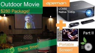 $280 Outdoor Movie Package - Part II Apeman Projector Setup First Use Screen Weights
