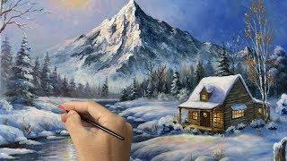 Winter serie #8  How to Paint a Winter Scene with Acrylic Paints