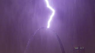 Lightning striking the Gateway Arch in St. Louis - June 30 2023